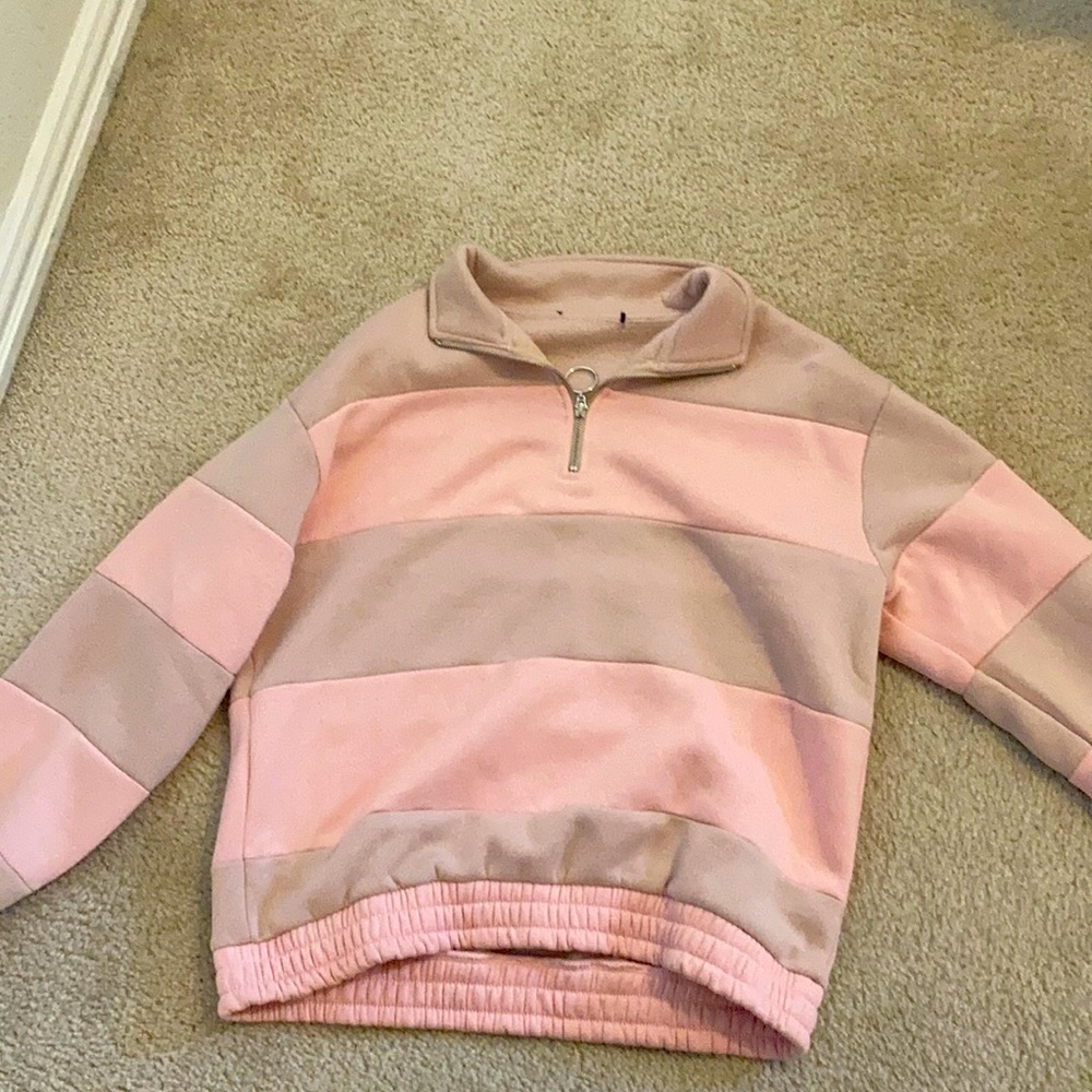Pink and brown thick quarter zip sweater